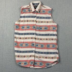 Vintage 1990's Quizz Southwestern Sleeveless Denim Button-up Shirt, Size Medium